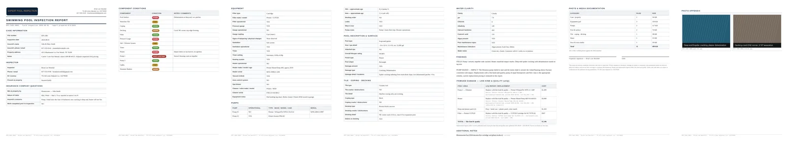 Seven pages of an EPI carrier-ready pool inspection report shown side by side
