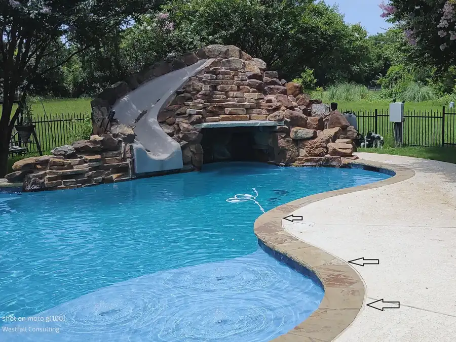 Freeze-damaged pool equipment pad documented during an insurance claim inspection